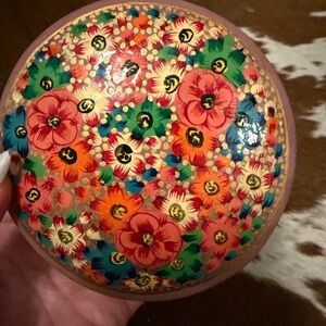 Hand-Painted Floral Decorative Box - Multicolor